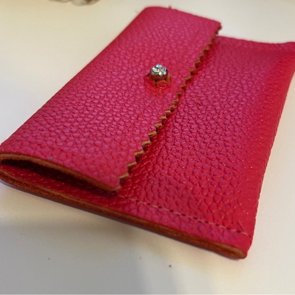 Handmade Red Leather Credit Card Business Card Case Holder - Picture 8 of 10
